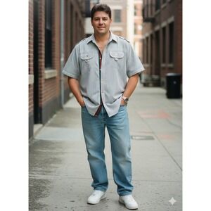 Brooklyn Basement  style 90´Striped Short  Shirt Men's 2XL Gold Button‎ Detail